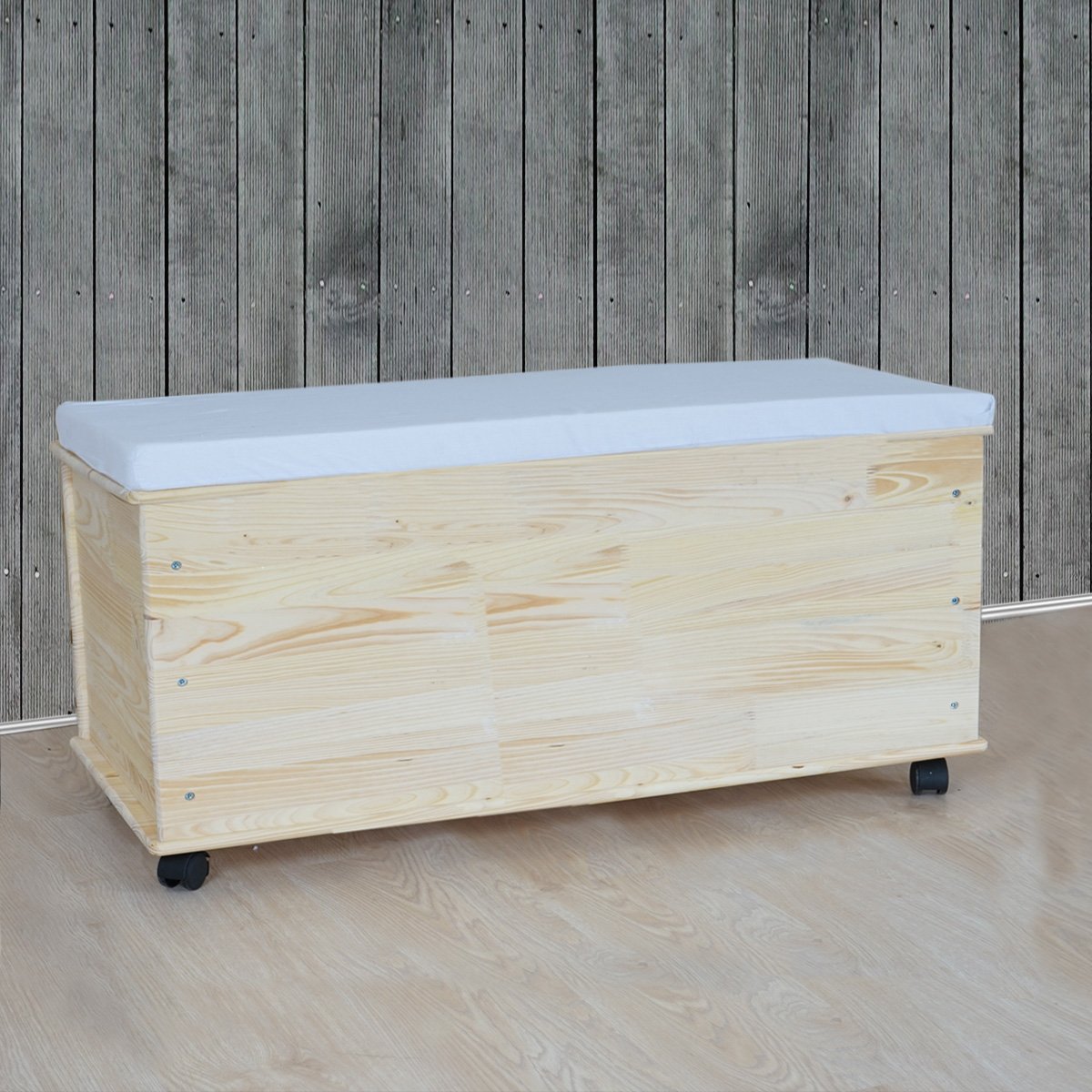 Baúl para almacenaje en madera natural, 91 cm 