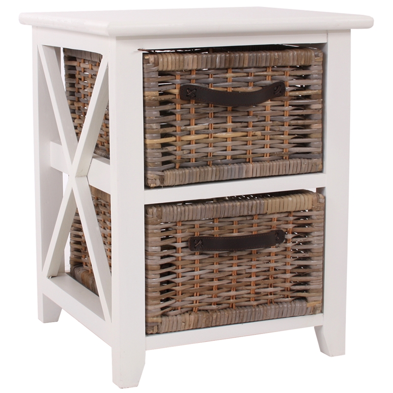 Mesa auxiliar, 2 cestas de mimbre Kubu, 50x41x41cm, blanco - Homy.es